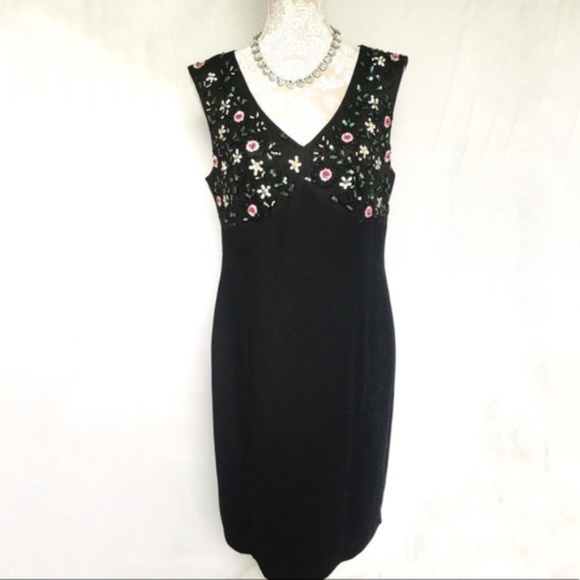 Vintage Dresses & Skirts - Spenser Jeremy // Black Floral Sequin Midi Dress